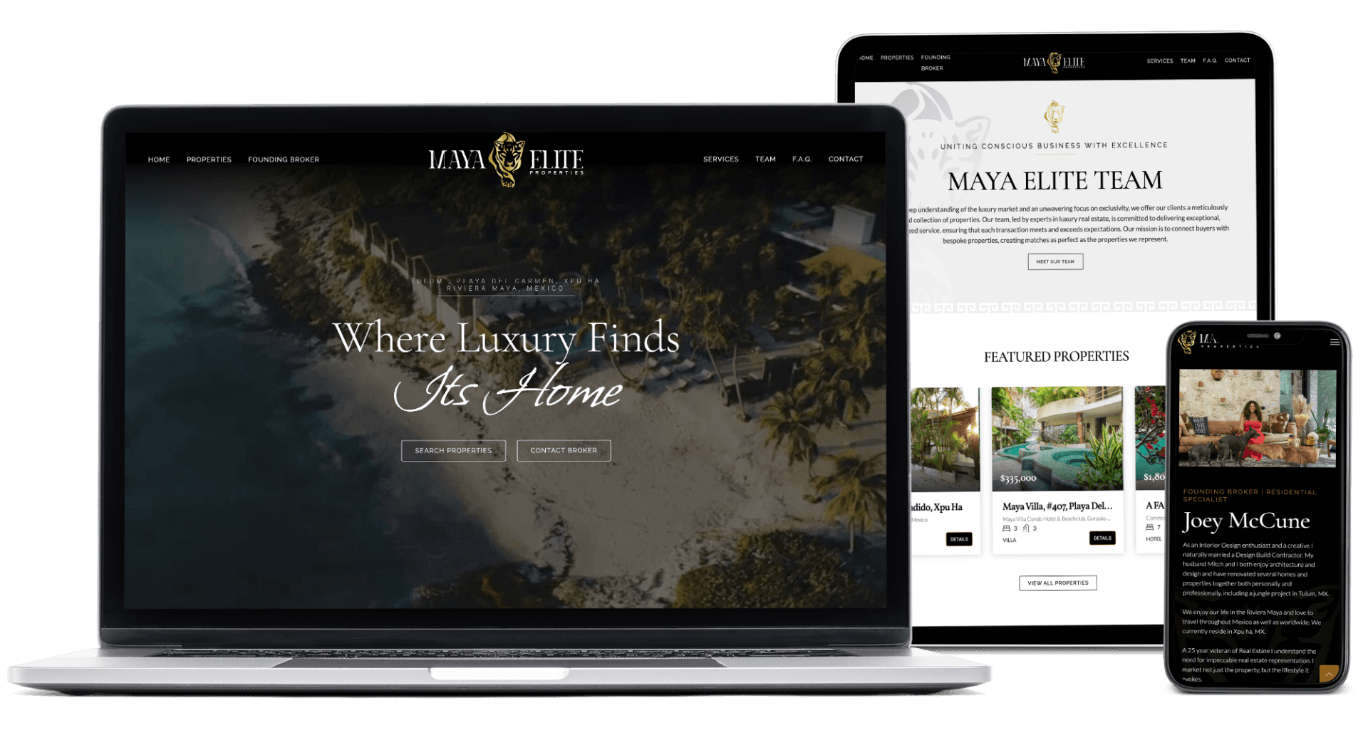 Maya Elite Properties website mockup